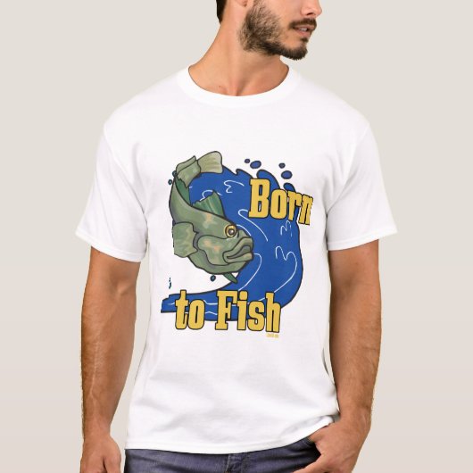 魚生まれ魚釣りTシャツ Tシャツ (正面)