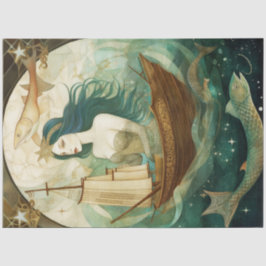 魚素朴初期のの切り離しを持つ女性 薄葉紙