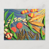 魚絵を描のフォーク美術の鮮やかな粘土の彫刻 ポストカード (正面)