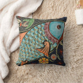 魚絵を描ヴィンテージ クッション (ブランケット)