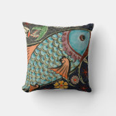 魚絵を描ヴィンテージ クッション (正面)