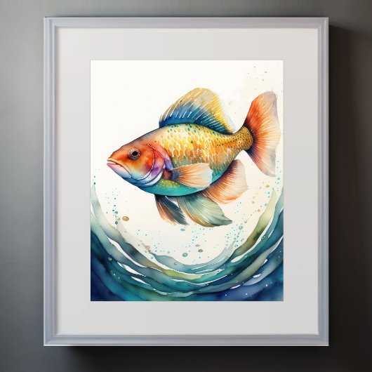魚絵画の水色 ポスター