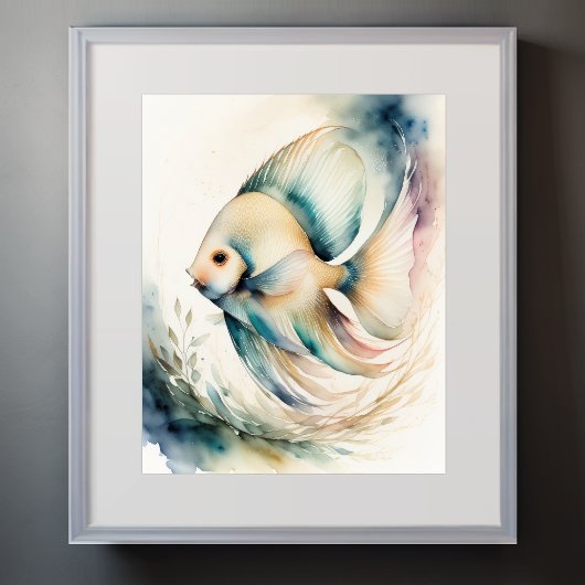 魚絵画の水色 ポスター