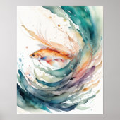 魚絵画の水色 ポスター (正面)