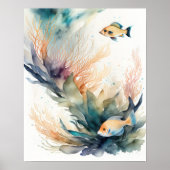 魚絵画の水色 ポスター (正面)