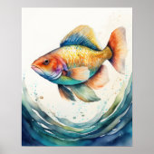 魚絵画の水色 ポスター (正面)