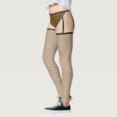 魚網ストッキングとヒョウの皮レギンス レギンス (左)