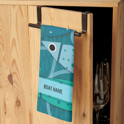 魚航海の型船名 キッチンタオル (三つ折り)