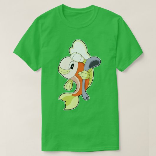魚調理師料理スプーン Tシャツ (デザイン正面)