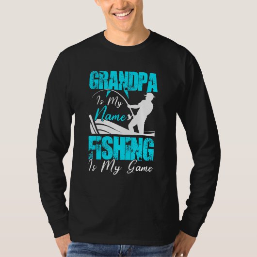 魚釣りおじいちゃん – 魚へのモチベーション – 魚釣り Tシャツ (正面)