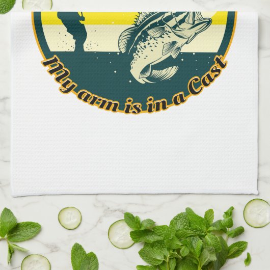 魚釣りおもしろいは今日は動けない腕がギプス中だ キッチンタオル (折り畳み)