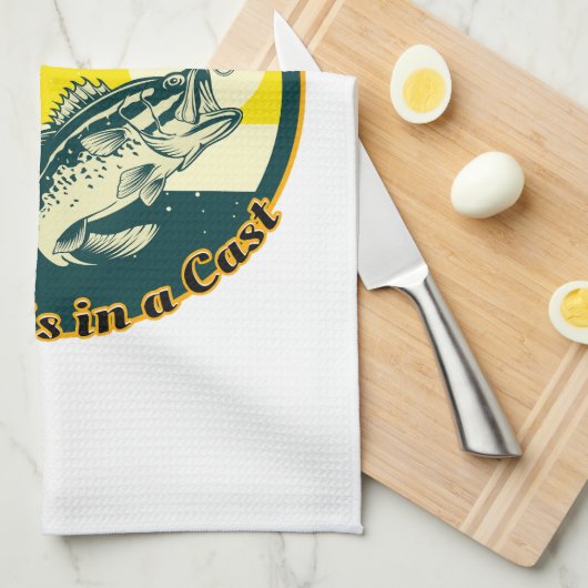 魚釣りおもしろいは今日は動けない腕がギプス中だ キッチンタオル (四つ折り)