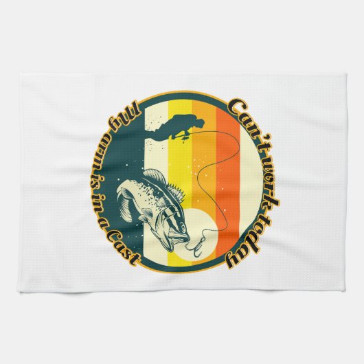 魚釣りおもしろいは今日は動けない腕がギプス中だ キッチンタオル (横)