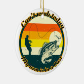 魚釣りおもしろいは今日は動けない腕がギプス中だ セラミックオーナメント (右)