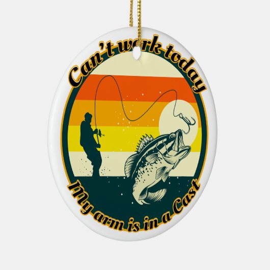 魚釣りおもしろいは今日は動けない腕がギプス中だ セラミックオーナメント (右)