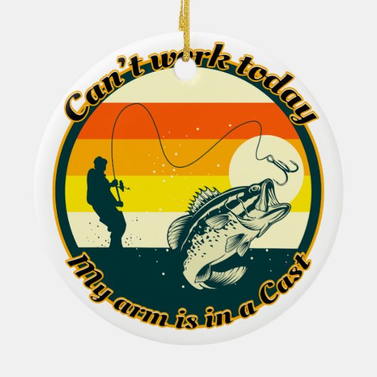 魚釣りおもしろいは今日は動けない腕がギプス中だ セラミックオーナメント (裏面)