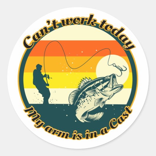 魚釣りおもしろいは今日は動けない腕がギプス中だ ラウンドシール (正面)