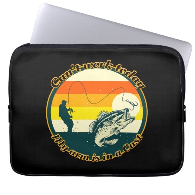 魚釣りおもしろいは今日は動けない腕がギプス中だ ラップトップスリーブ (正面)