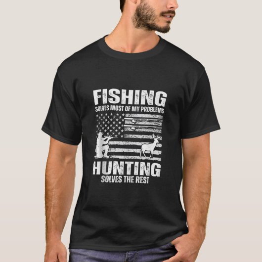 魚釣りおもしろいは私の問題の大部分を解決パパ鹿 Tシャツ (正面)