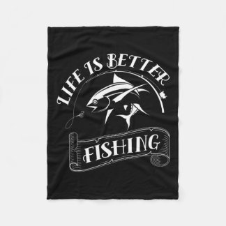 魚釣りおもしろいギフト人生は良い魚釣り フリースブランケット