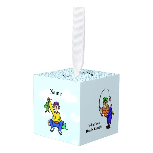 魚釣りおもしろいクリスマスキューブオーナメント キューブオーナメント (正面アングル)