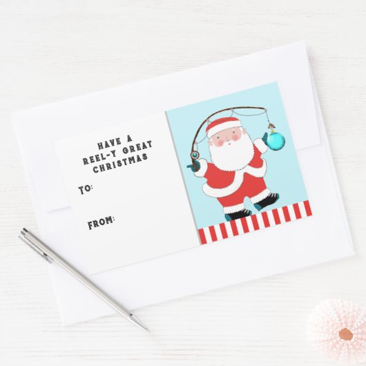 魚釣りおもしろいクリスマスギフトタグ 長方形シール (封筒)