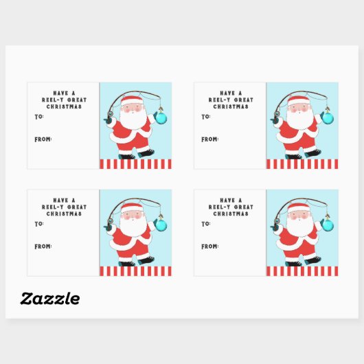 魚釣りおもしろいクリスマスギフトタグ 長方形シール (シート)