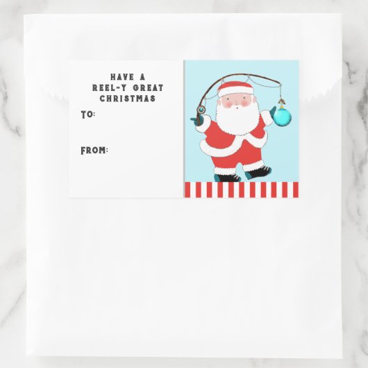 魚釣りおもしろいクリスマスギフトタグ 長方形シール (バッグ)