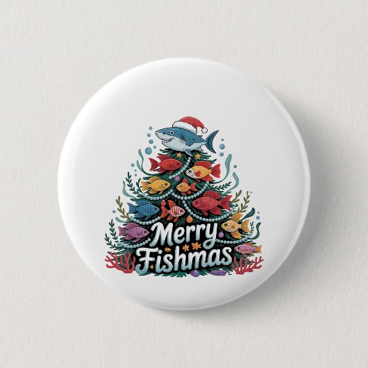 魚釣りおもしろいクリスマスツリーフィッシュフィッシャー恋人 缶バッジ (正面)
