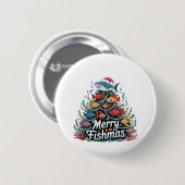 魚釣りおもしろいクリスマスツリーフィッシュフィッシャー恋人 缶バッジ (正面&裏面)
