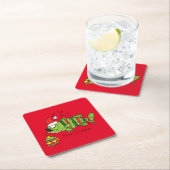 魚釣りおもしろいクリスマスバスフィッシュかわいい漫画 スクエアペーパーコースター (インサイチュ)