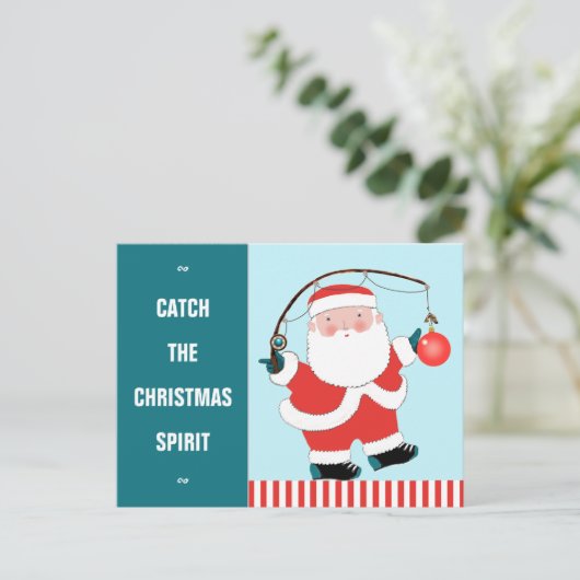 魚釣りおもしろいクリスマスホリデーハガキ シーズンポストカード (スタンド正面)