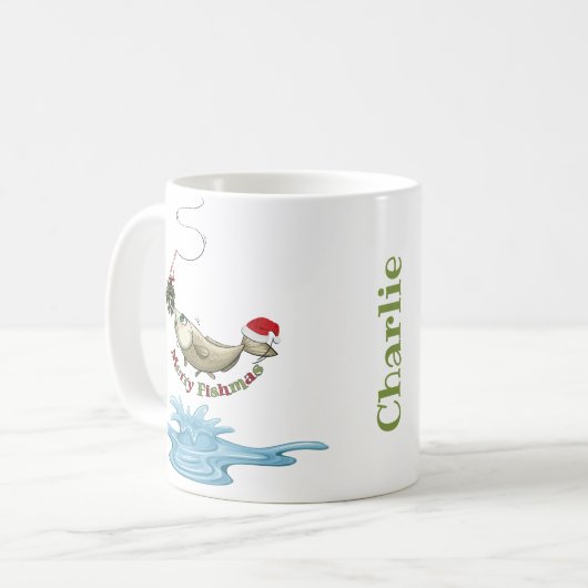 魚釣りおもしろいクリスマス – フィッシュメリースミスタントー コーヒーマグカップ (正面左)