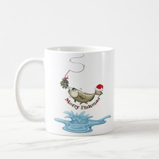 魚釣りおもしろいクリスマス – フィッシュメリースミスタントー コーヒーマグカップ (左)