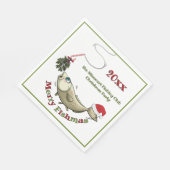 魚釣りおもしろいクリスマス – フィッシュメリースミスタントー スタンダードランチョンナプキン (角)