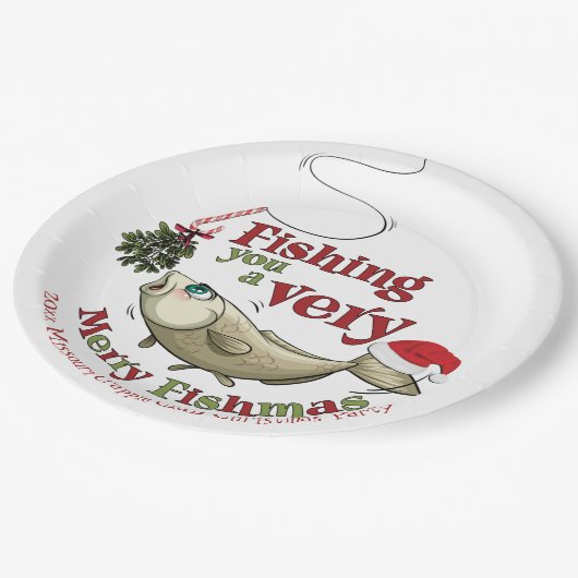 魚釣りおもしろいクリスマス – フィッシュメリースミスタントー ペーパープレート (アングル)