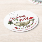 魚釣りおもしろいクリスマス – フィッシュメリースミスタントー ラウンドペーパーコースター (アングル)