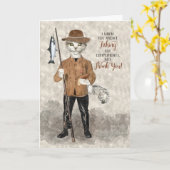 魚釣りおもしろいヒップスター猫ありがとう カード (黄色い花)