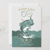 魚釣りおもしろいビッグフィッシュグリーンメンズ50誕生日 招待状 (正面)