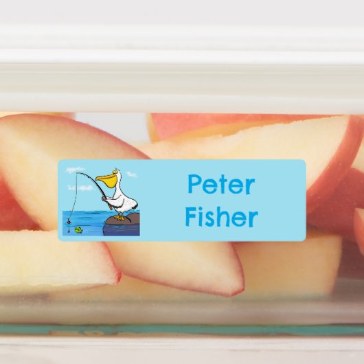 魚釣りおもしろいペリカンパーソナライズされた漫画 ラベル (貼付)