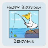 魚釣りおもしろいペリカン漫画 スクエアシール (正面)