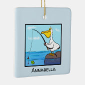 魚釣りおもしろいペリカン漫画 セラミックオーナメント (右)