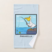 魚釣りおもしろいペリカン漫画 バスタオルセット (ハンドタオル)