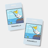 魚釣りおもしろいペリカン漫画 バッジ (正面＆裏面)