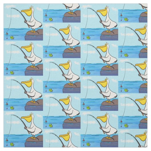魚釣りおもしろいペリカン漫画 ファブリック (見本)