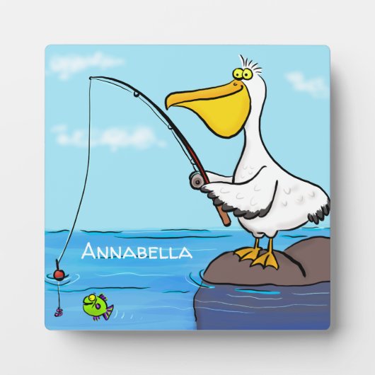 魚釣りおもしろいペリカン漫画 フォトプラーク (正面)