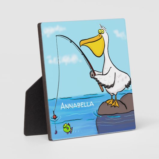 魚釣りおもしろいペリカン漫画 フォトプラーク (正面)