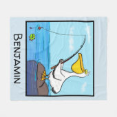 魚釣りおもしろいペリカン漫画 フリースブランケット (正面(横))