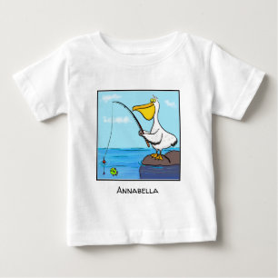 魚釣りおもしろいペリカン漫画 ベビーTシャツ