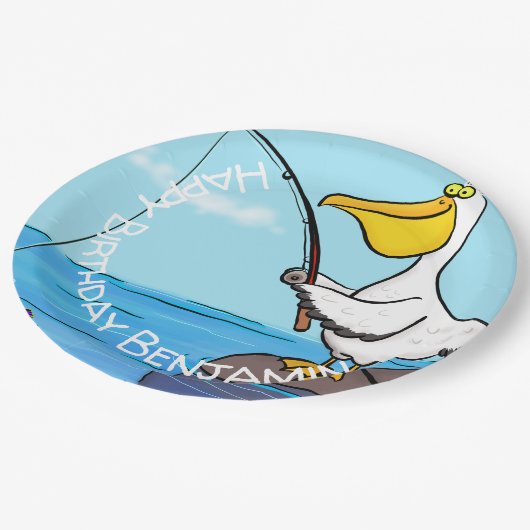 魚釣りおもしろいペリカン漫画 ペーパープレート (アングル)